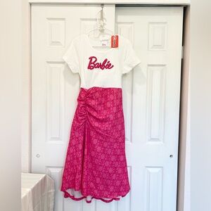 Barbie White Top Pink skirt Barbie Logo Print Women Dress Size L